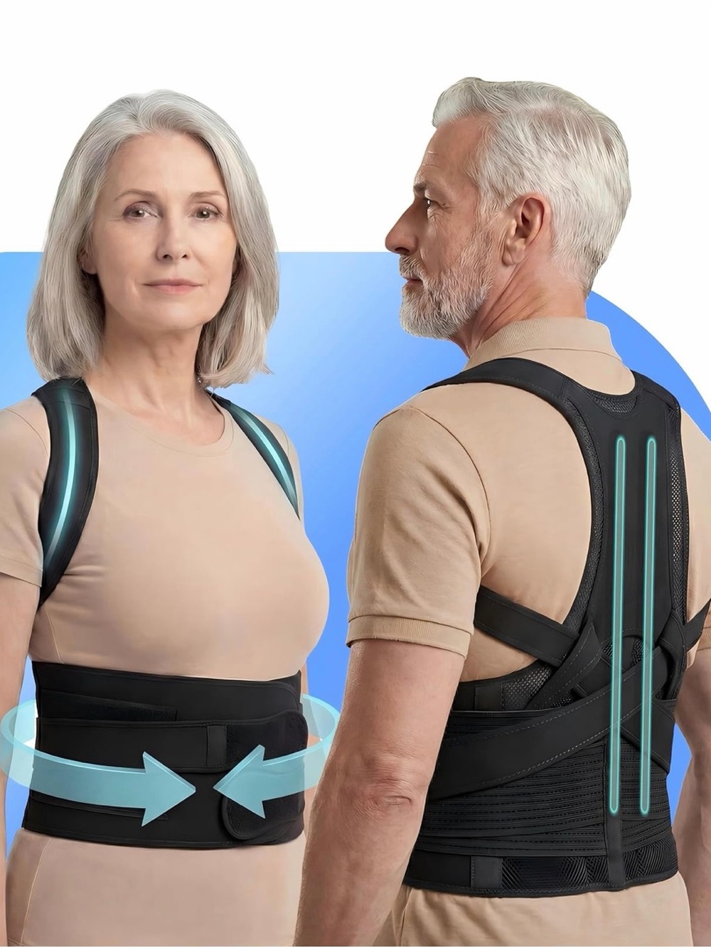 Adjustable Black Posture Corrector Back Support for Men & Women